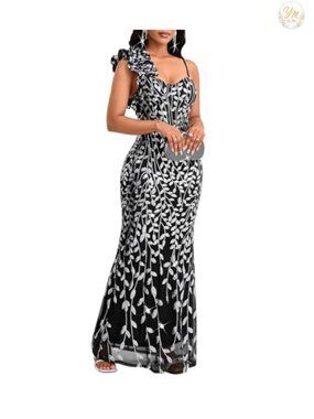 Sequin Formal Evening Gown Mermaid Maxi Dress Short Sleeve Bodycon